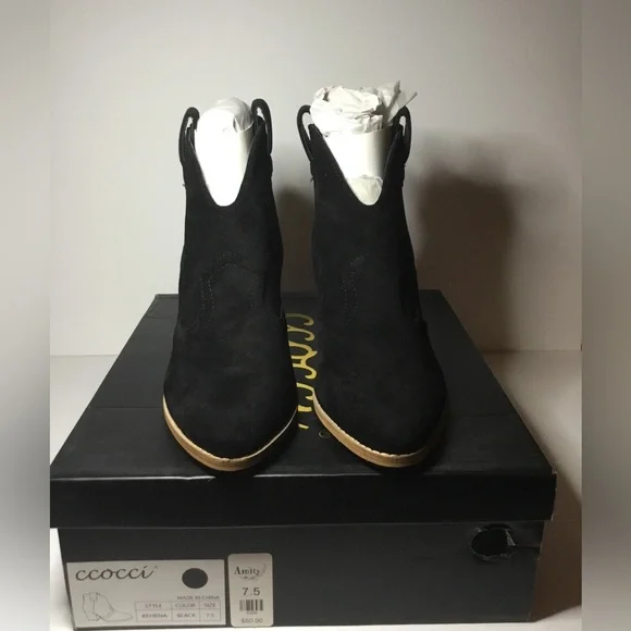 Black Suede Ankle Boots CCOCCI Athena Size 7.5 NIB - Picture 2 of 3
